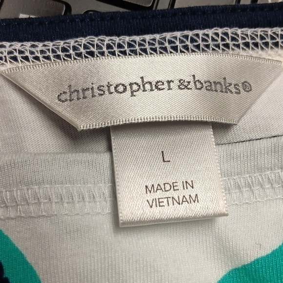 Christopher Banks Floral T-shirt Blouse Large Stretch White green blue Hawaiian - Picture 3 of 5